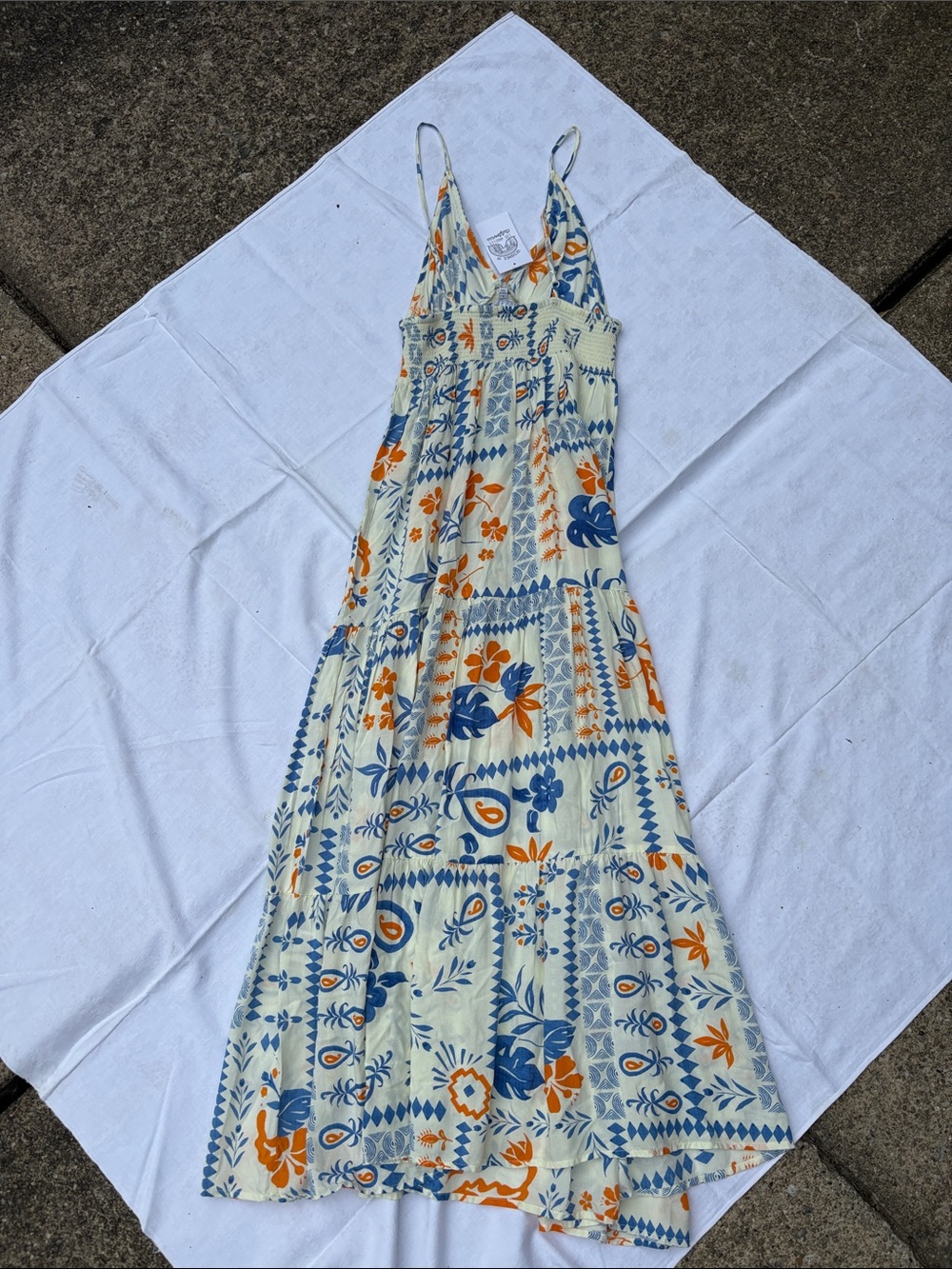 Patrons of Peace Cream Maxi Dress with Blue and Orange Floral Print - Picture 3 of 3